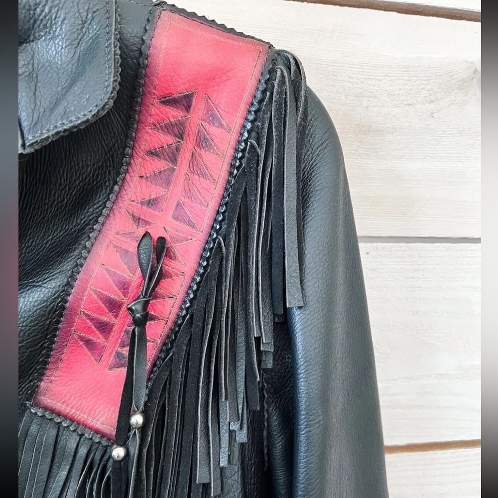 Handmade Wilderness Wayne Nashville Cowboy Leather Jacket Black Fringe sz S - Picture 8 of 12